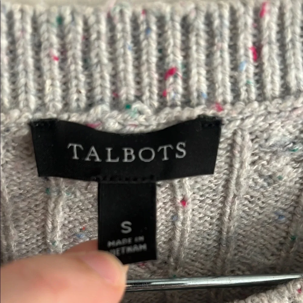 Talbots Gray Classic Cable Knit Crew Neck Sweater - Picture 2 of 7